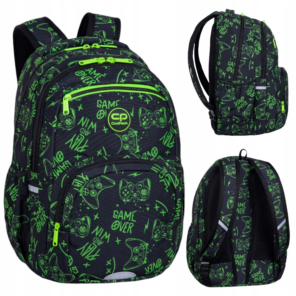 CoolPack viackomorový školský batoh, čierny, Odtiene zelenej, 26 l